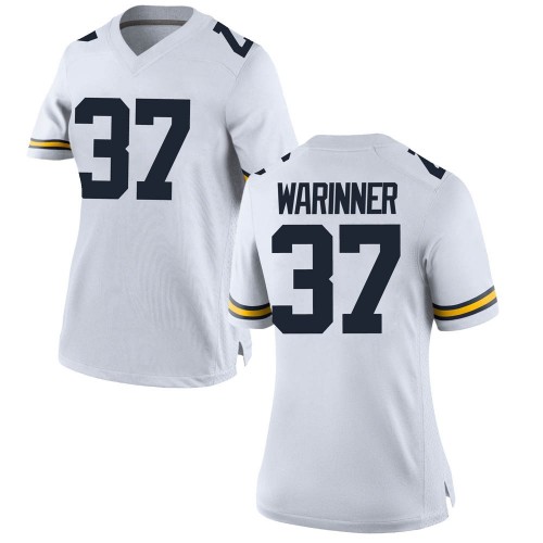 Edward Warinner Michigan Wolverines Women's NCAA #37 White Game Brand Jordan College Stitched Football Jersey CFD5754OM